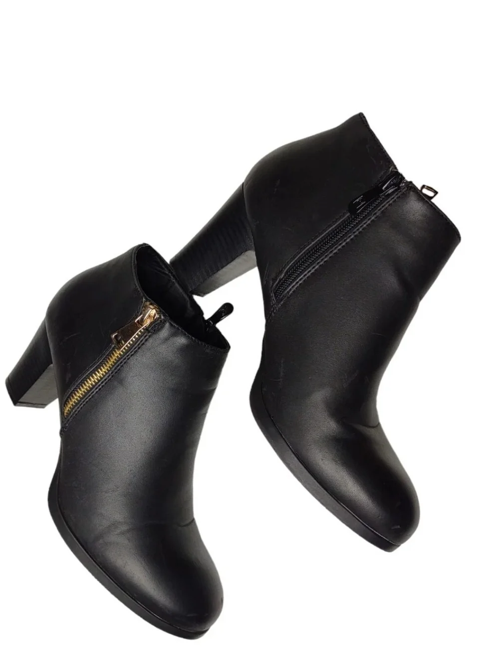 Patrizia Spring Step Black Faux Leather Ankle Mid Heel Zipper Boots Size 9 EU 40